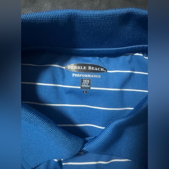 Pebble Beach Performance Golf Polo Shirt Men's Short Sleeve Blue Striped Large - Picture 2 of 4